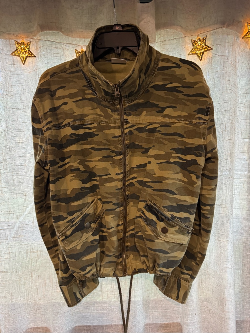 Abound Olive Green Camo Half-Zip Bomber Jacket
